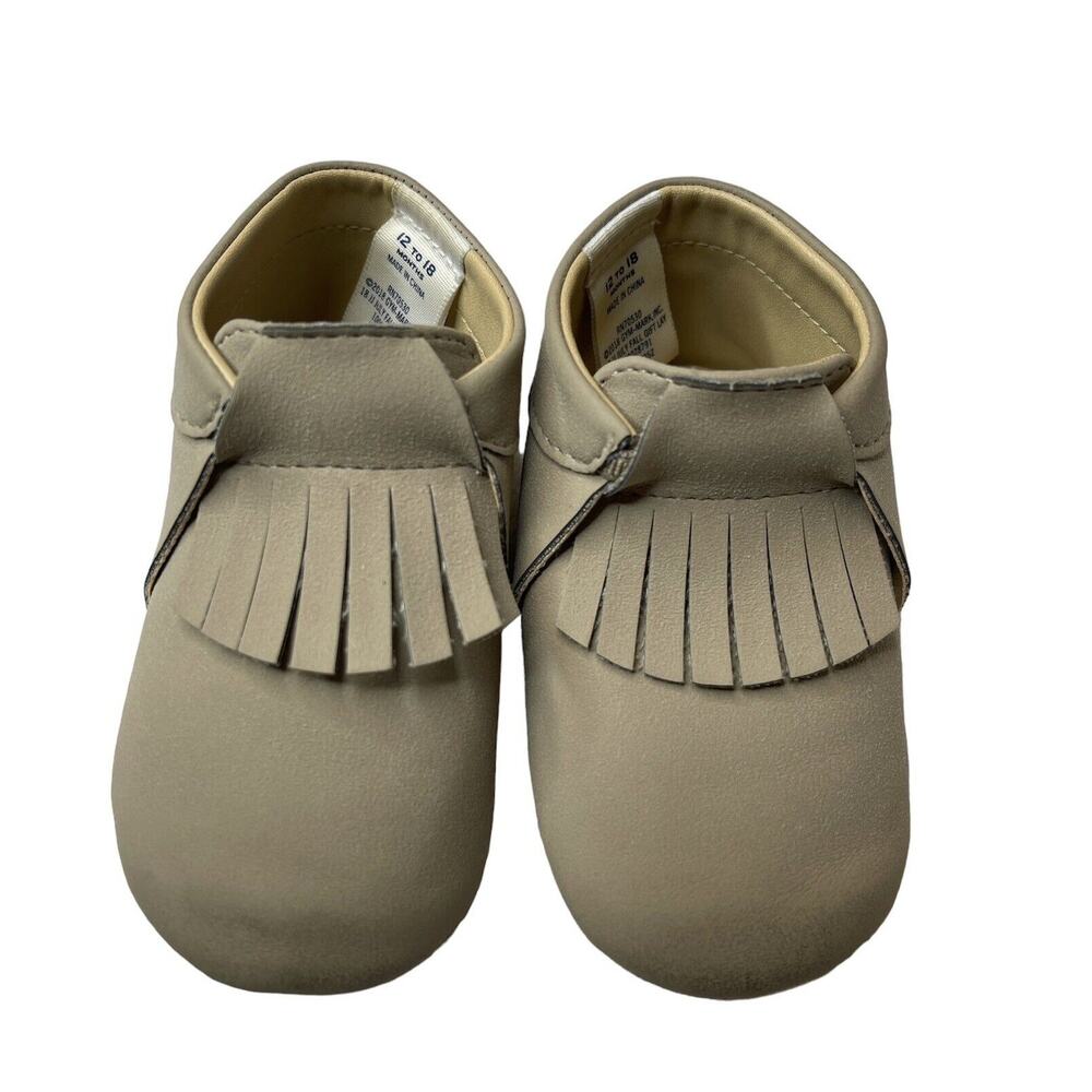 Janie and Jack Baby 12-18 Months Tan Slip-On Moccasins Crib Shoes Soft Soles NEW